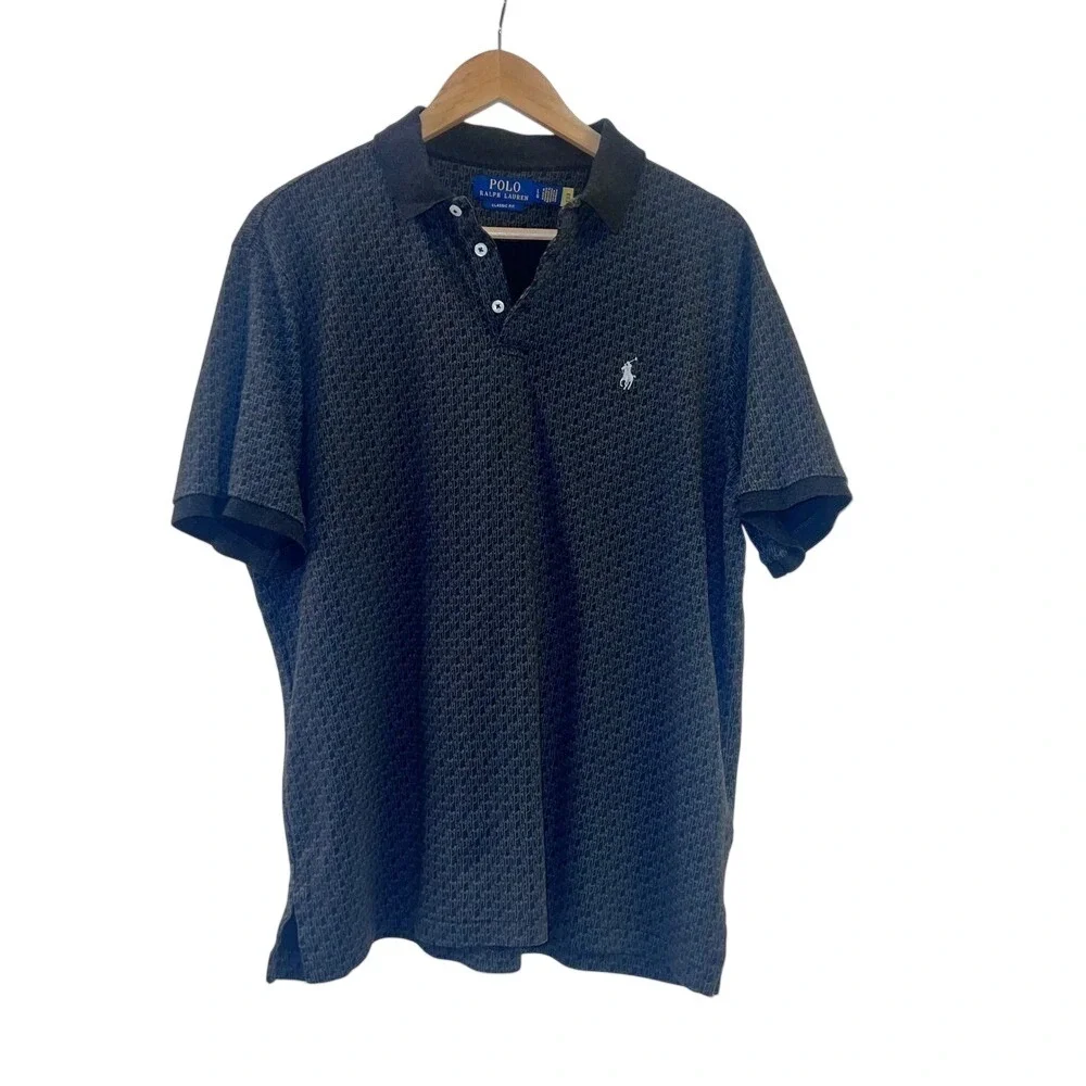 Polo Ralph Lauren Polo Shirt‎ Men Large Grey Excellent Monogram Classic Fit Logo